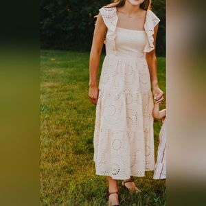 A. CALIN Maxi Eyelet Ruffle Sleeve Dress